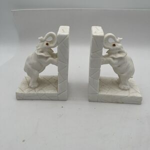 RARE ⏳Vintage FANTASTIC Raw Alabaster Elephant Book Ends -Made In Italy